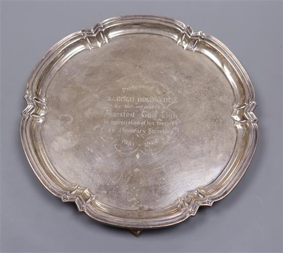 A shaped circular silver salver, Cooper Brothers & Sons, Sheffield, 1964, 11.5 oz.